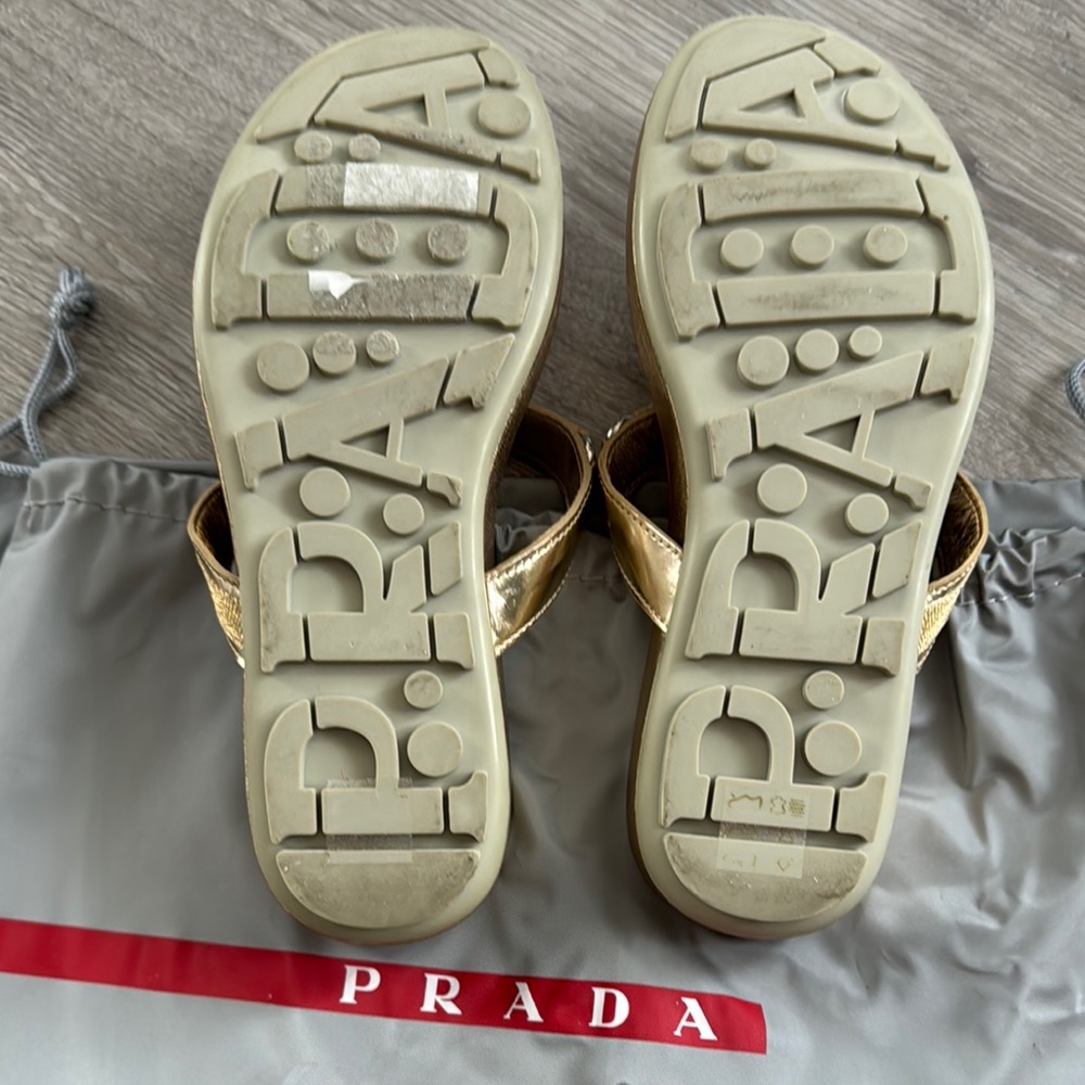 Prada Metallic Gold Thong Sandals - Picture 2 of 3
